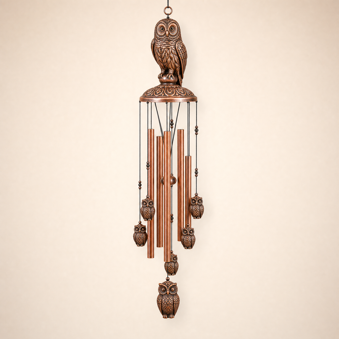 Nell's bronze barred owl wind chime — hand-tuned, Outer Banks NC
