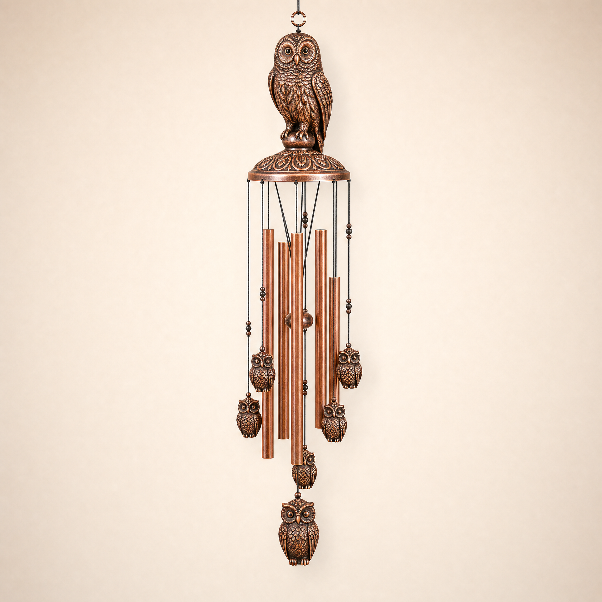 Nell's bronze barred owl wind chime — hand-tuned, Outer Banks NC