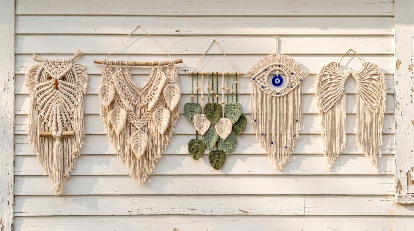 All five Whitfield designs on the workshop clapboard wall