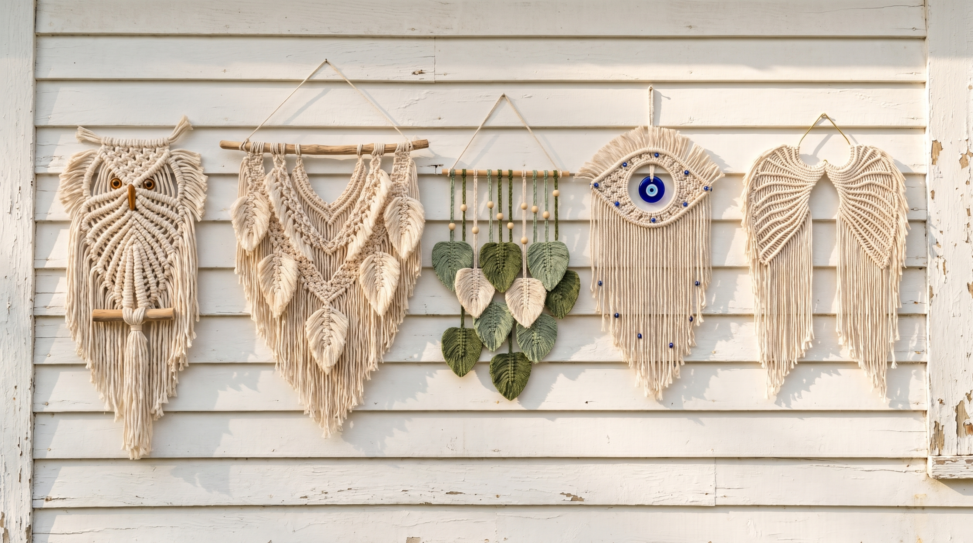 All five Whitfield designs on the workshop clapboard wall