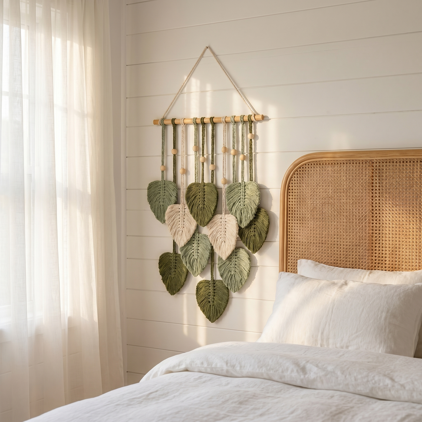 The Avocado Leaves - green heart-shaped leaf cluster in a farmhouse bedroom