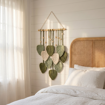 The Avocado Leaves - green heart-shaped leaf cluster in a farmhouse bedroom