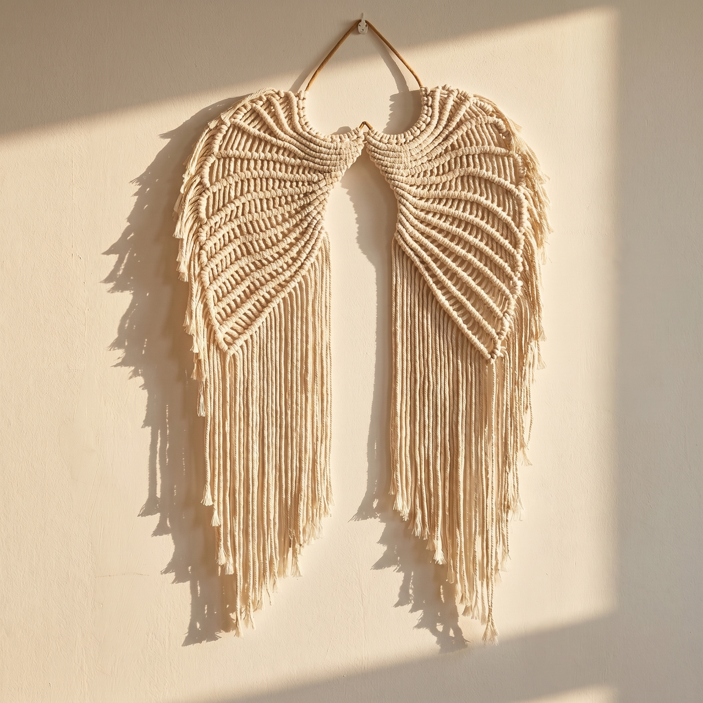 The Angel Wings - cream macrame wings on brass heart frame