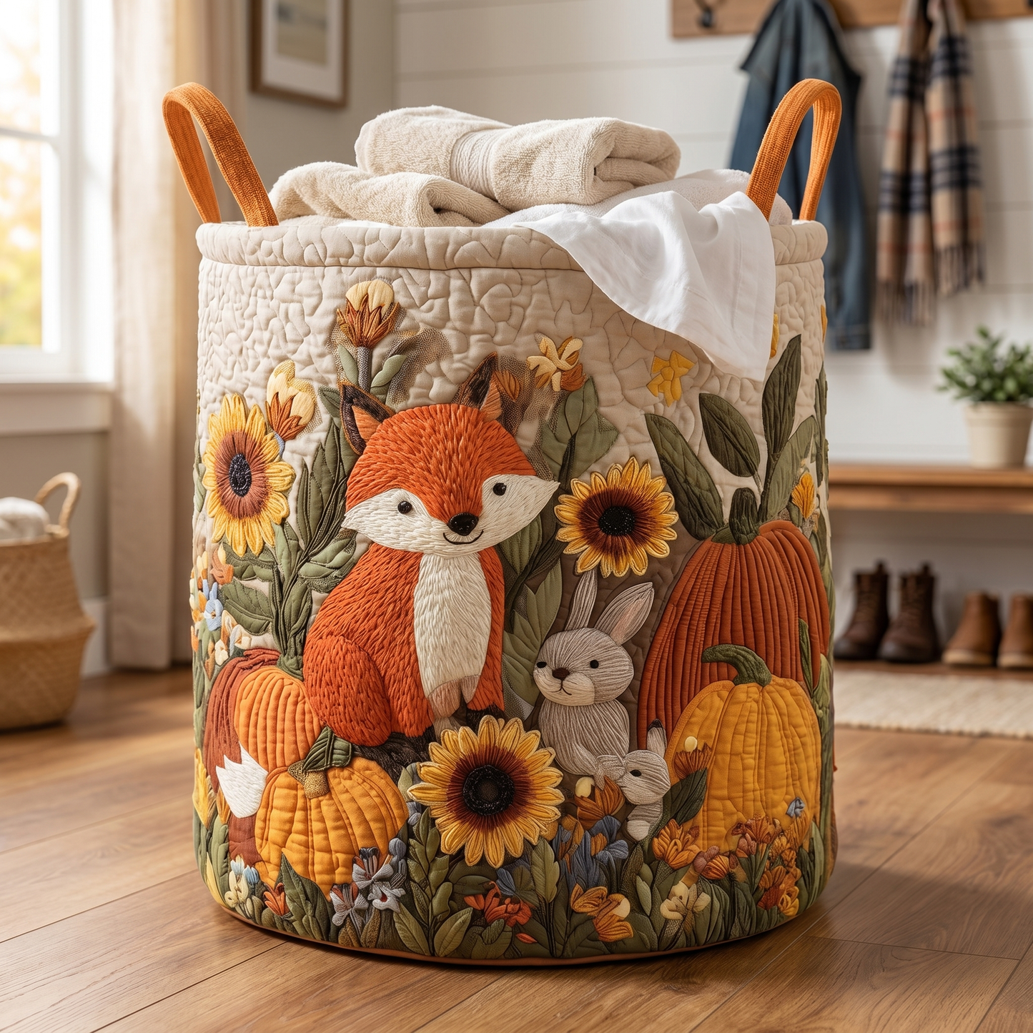 Martha's Handquilted Sheep Laundry Basket