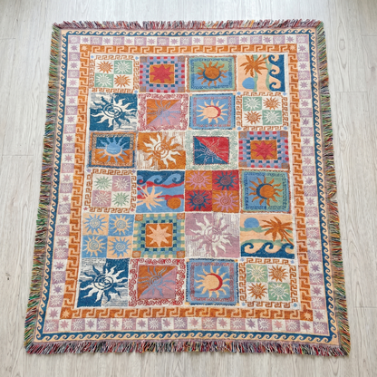 Full sun-and-tide woven pattern, flat lay