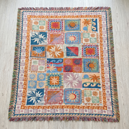 Full sun-and-tide woven pattern, flat lay