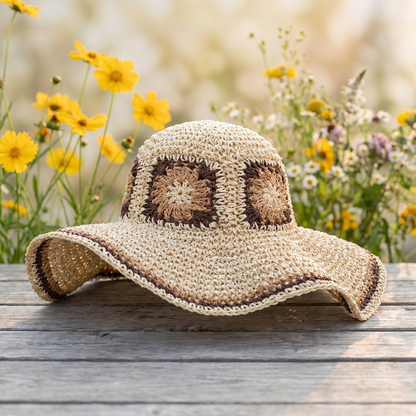 Della's wide-brim flower sun hat - Cocoa