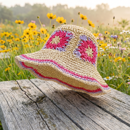 Della's wide-brim flower sun hat - Rose