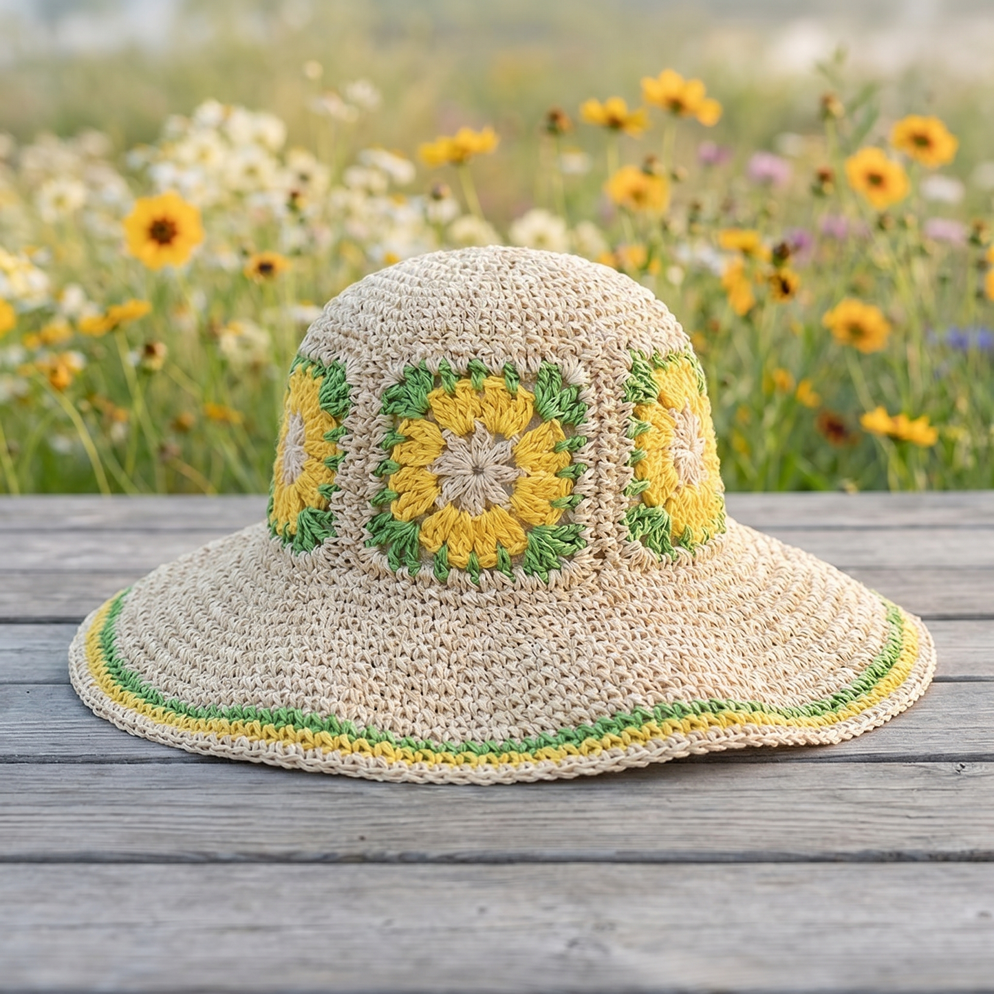 Della's wide-brim flower sun hat - Meadow Green