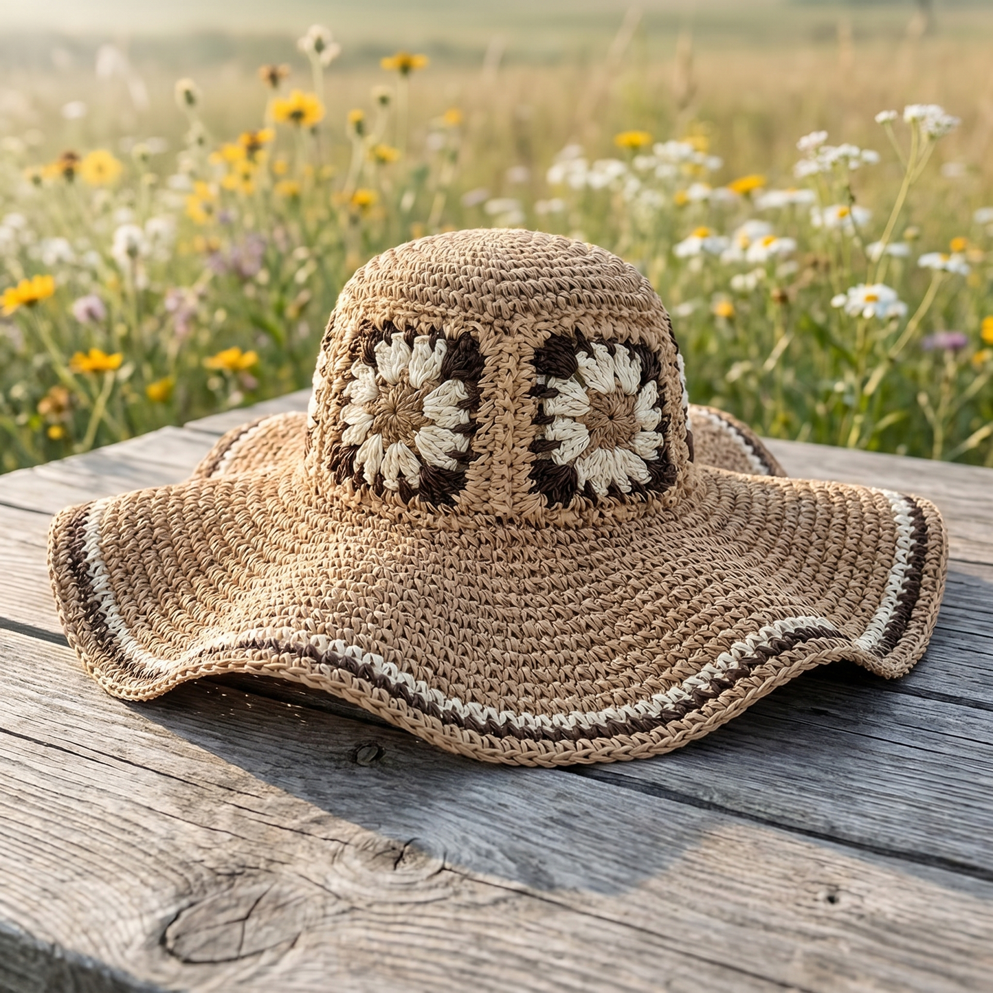 Della's wide-brim flower sun hat - Khaki