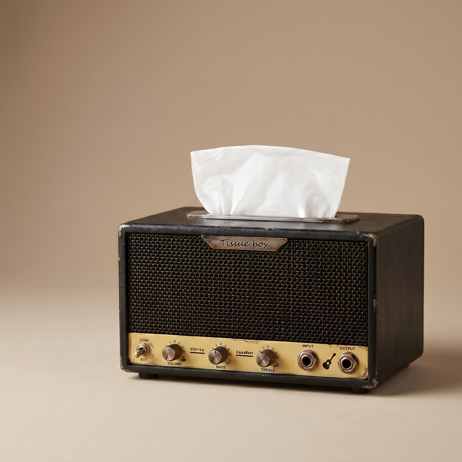 Earl's hand-built guitar-amp tissue box - catalog shot
