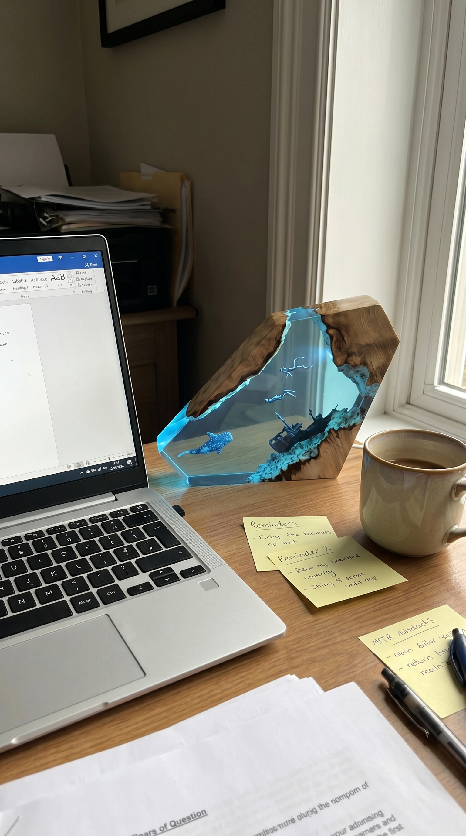 Tideglass lamp on a home office desk - customer photo