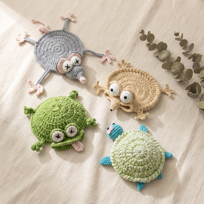 Lorraine's Hand-Crocheted Critter Coasters (Set of 4)