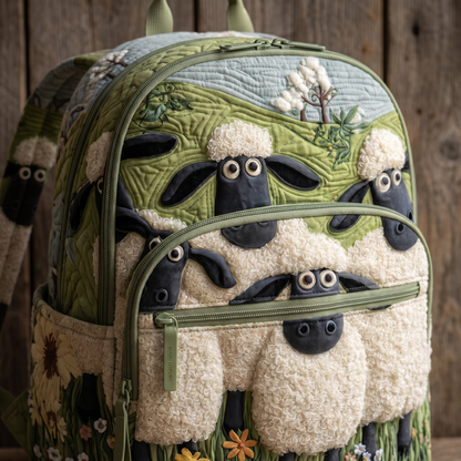 Close-up of the fleece sheep and quilted meadow texture