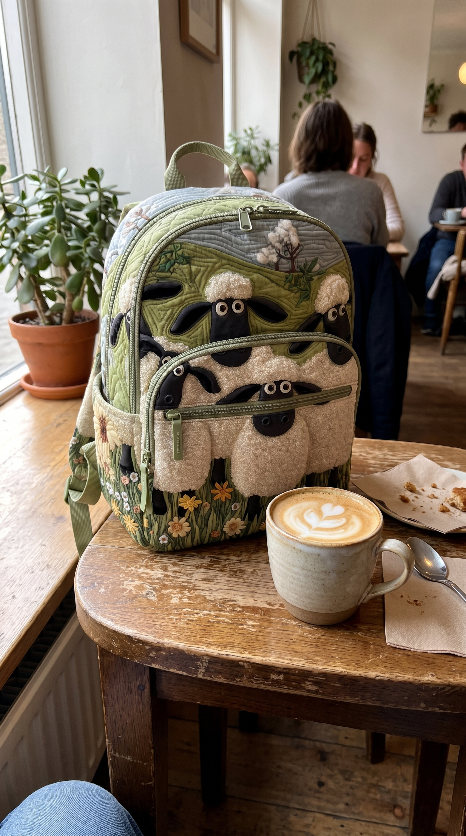 UGC review sheep backpack cafe