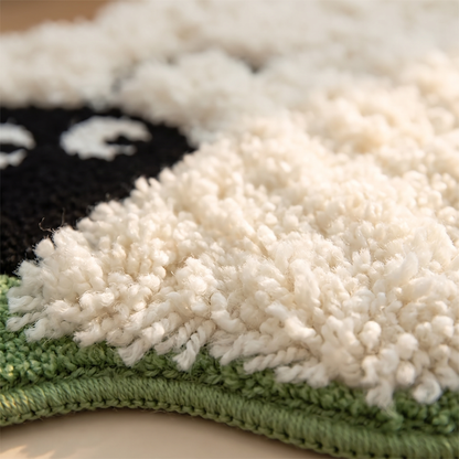 Macro close-up of the deep boucle fleece pile and green border