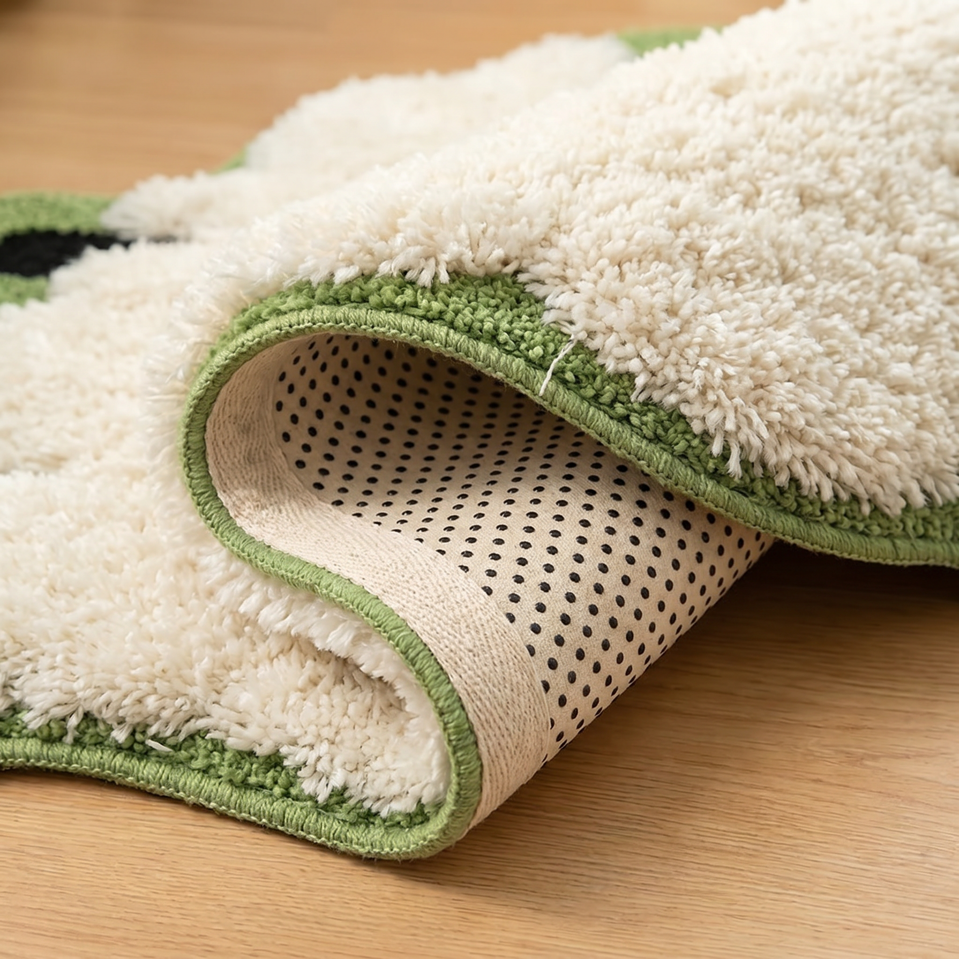 Folded corner showing the cotton backing and non-slip grip dots