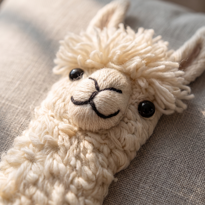 Llama Trio cushion raised needlework close-up