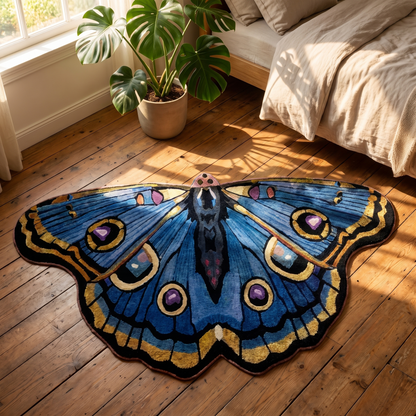 Hand-tufted butterfly rug on a wood floor