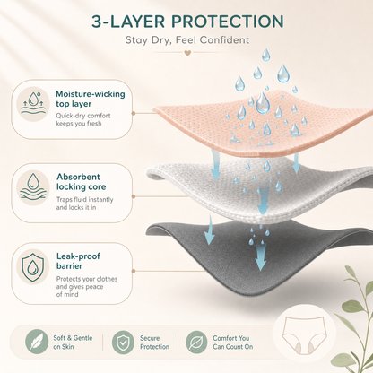 3-layer protection: moisture-wicking top, absorbent core, leak-proof barrier