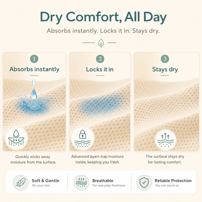 Absorption test: liquid absorbed instantly, surface stays dry