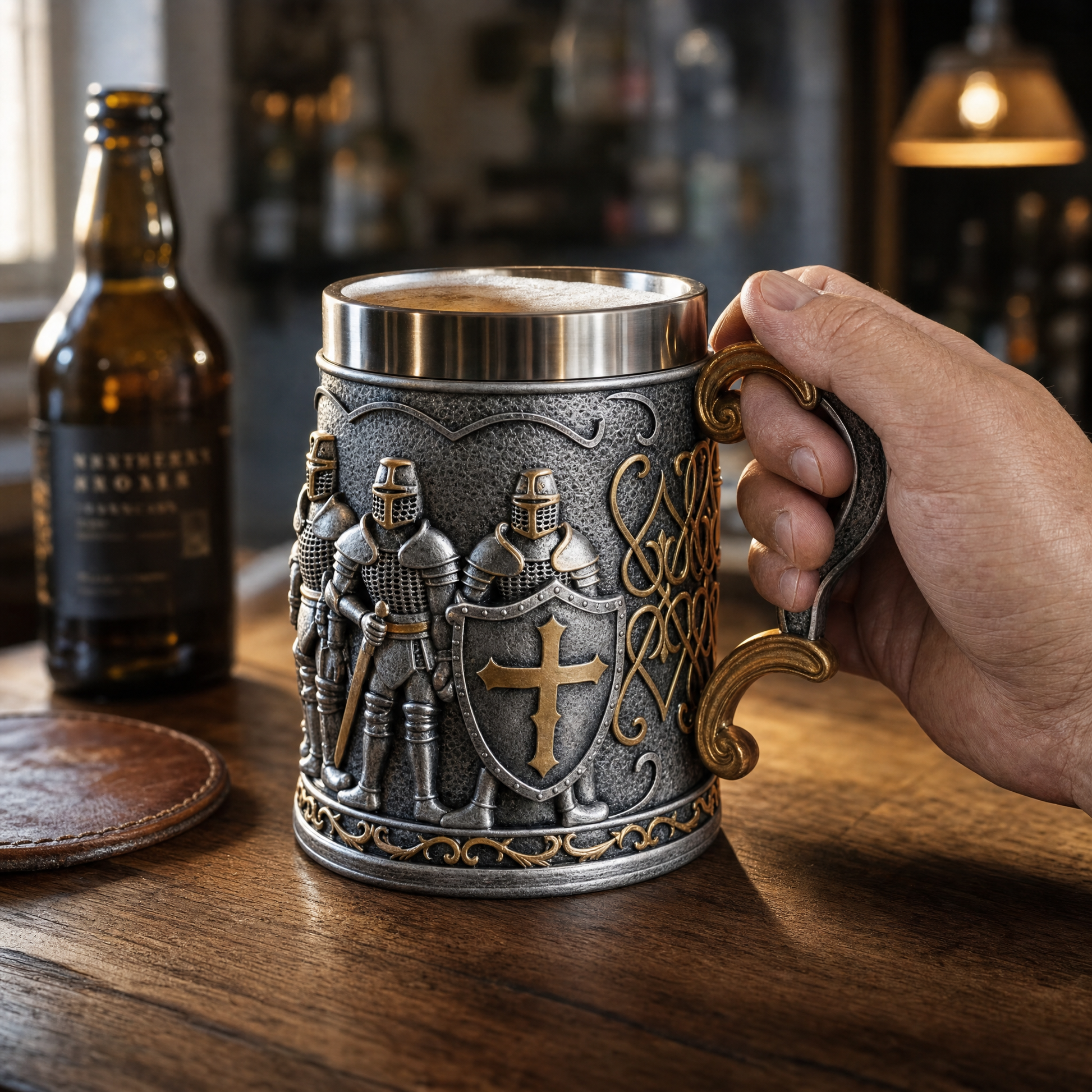 Royal Guard beer mug, sentry-arm handle detail