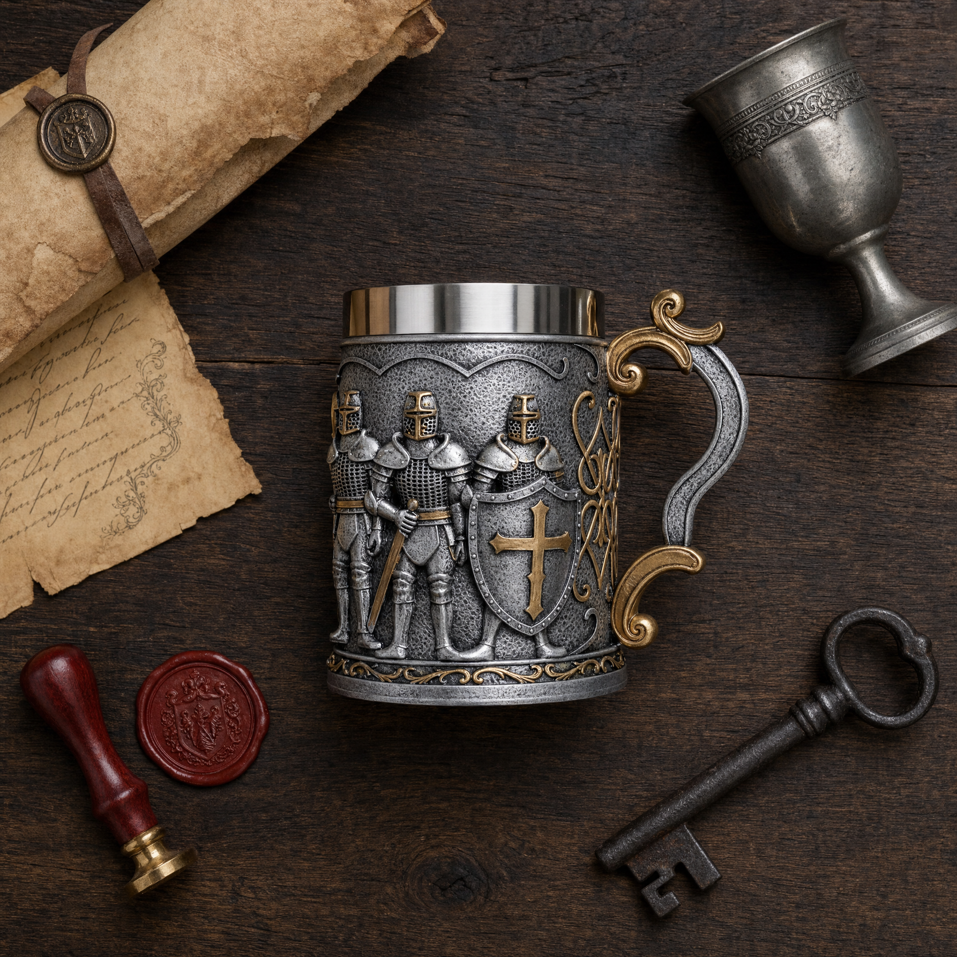 Royal Guard beer mug on natural wood surface