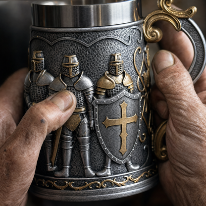 Royal Guard beer mug helm and visor-slit closeup
