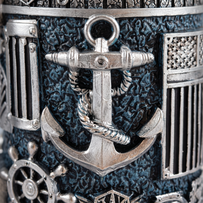 Close-up of the hand-cast anchor relief