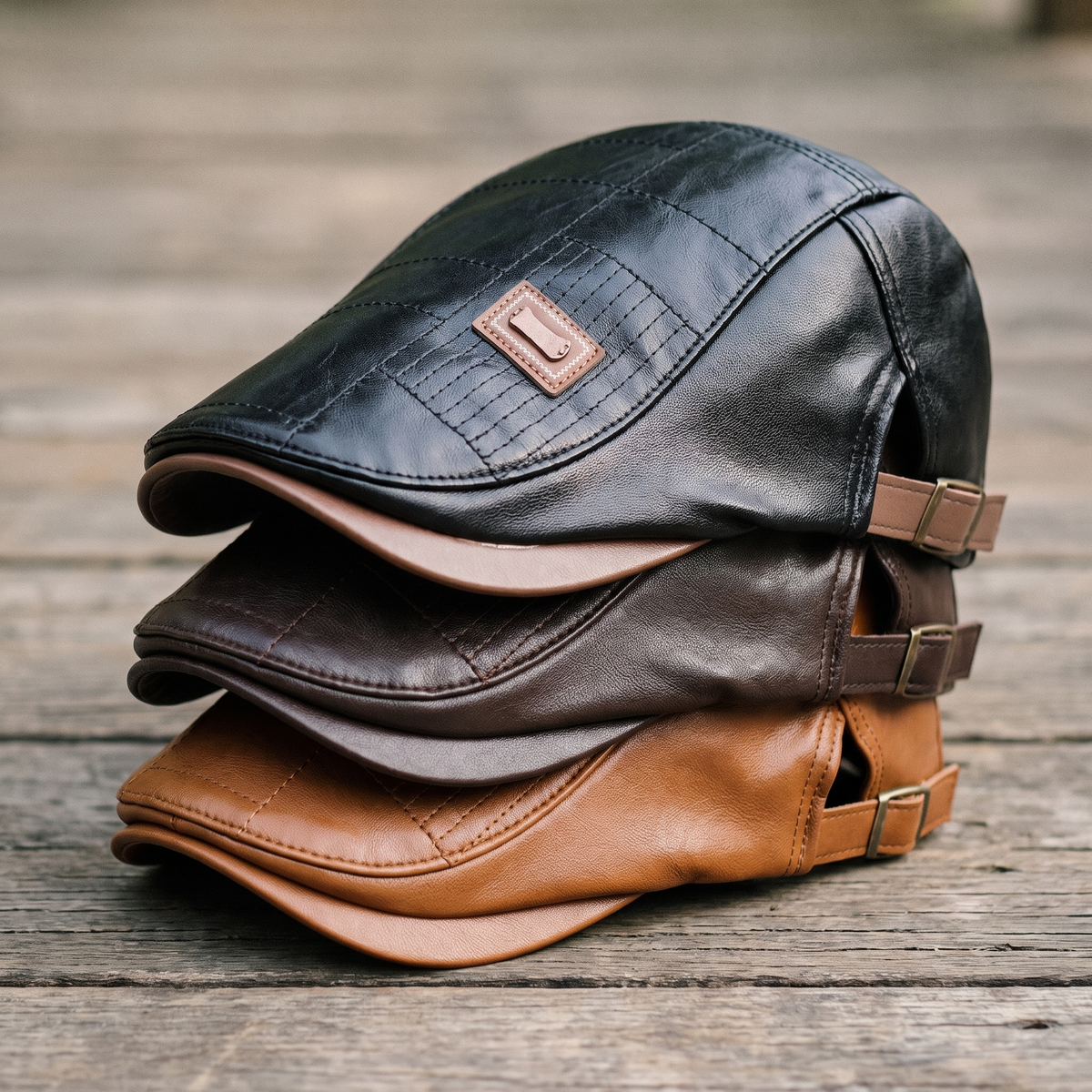 All three colourways stacked: black, dark brown and tan cognac