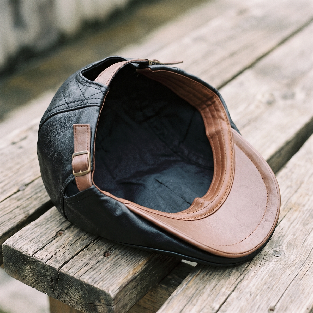 The stitched leather sweatband inside the crown