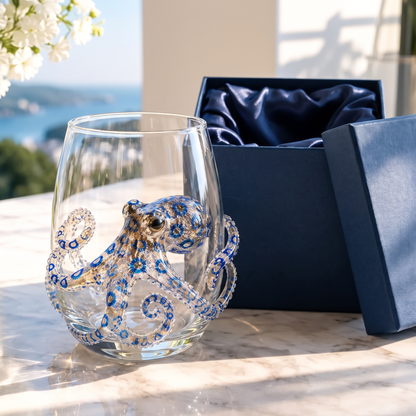 Ocean glass with its navy gift box