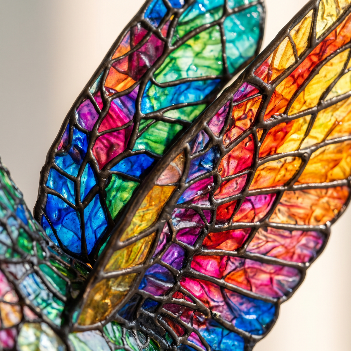 Macro detail of a wing panel and the bronze leading lines