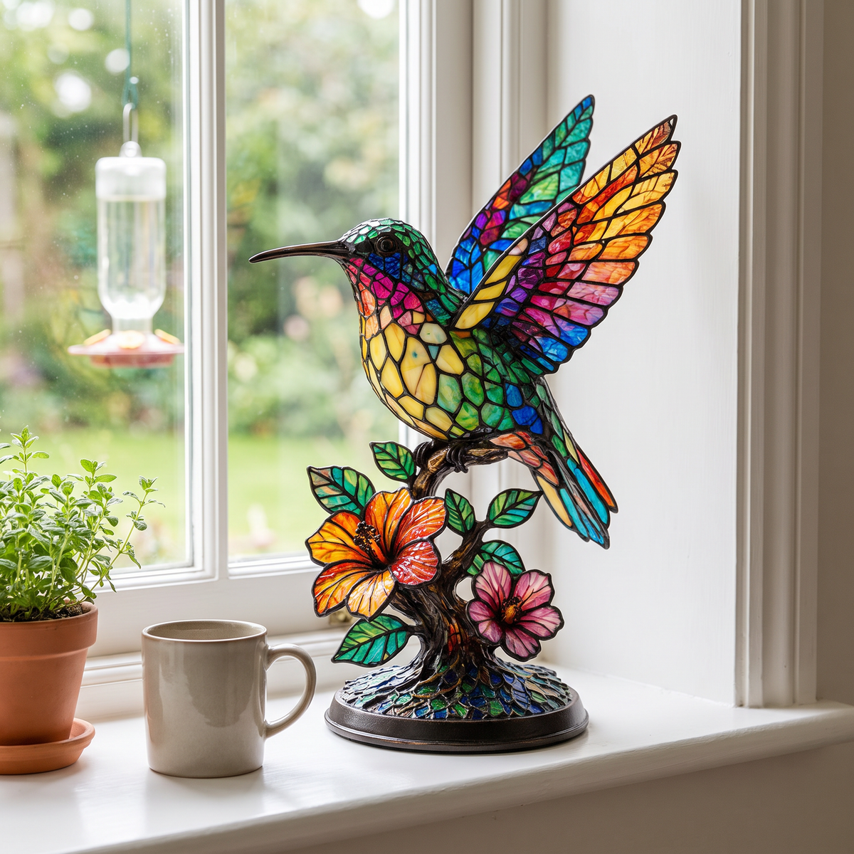 The lamp on a kitchen windowsill in daylight